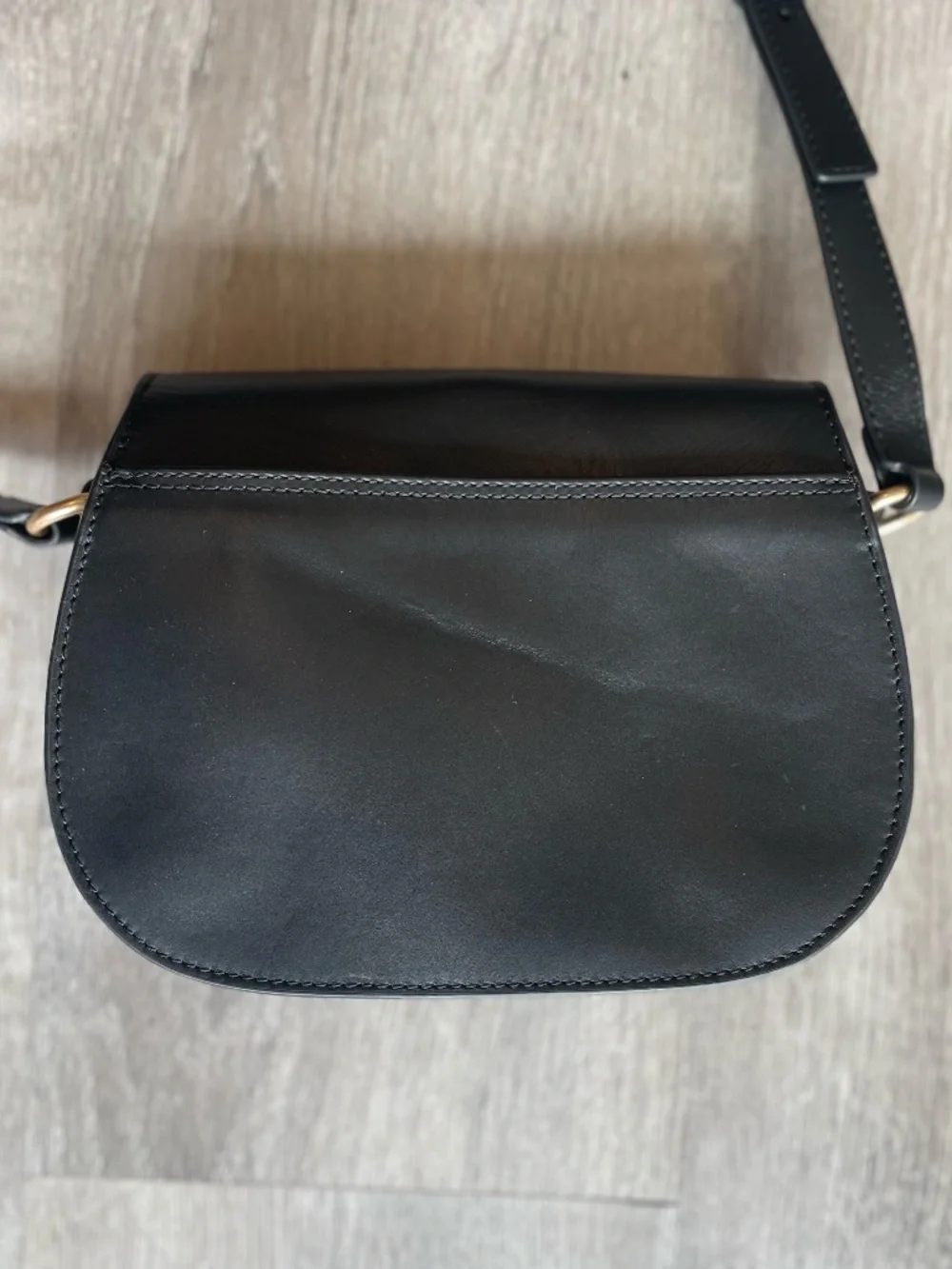 Banana Republic Black Leather Saddle Crossbody Bag Brass Buckle Flap